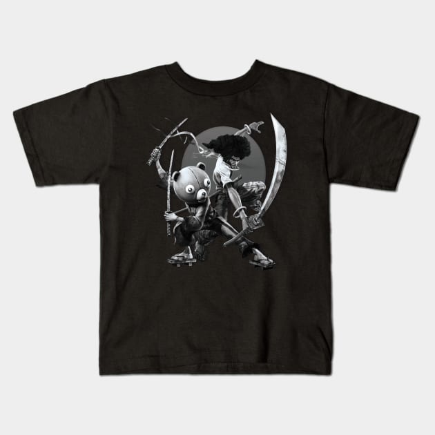 Black ' N White Samurai Kids T-Shirt by opawcreate